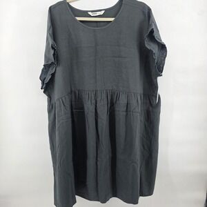 SONOMA‎ 1X Linen Blend Casual Dress Sage Green Ruffle Sleeve Shirt Dress pockets